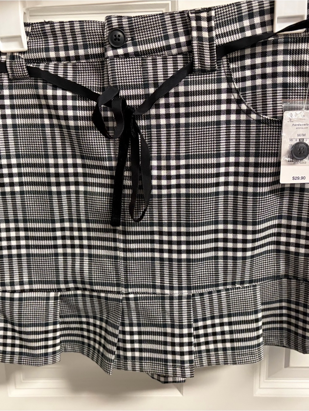 Black & White Plaid Mini Skirt with Tie Waist Belt